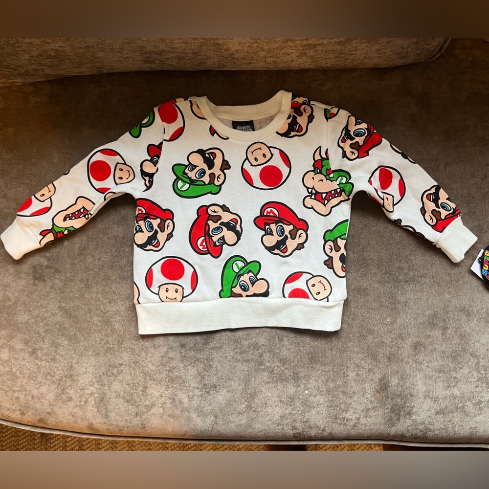 Nintendo Cream Super Mario Character Sweatshirt with Red & Green Accents